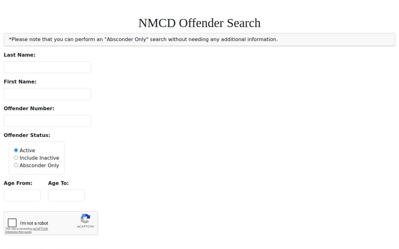 NMCD offender search for McKinley County released inmate records