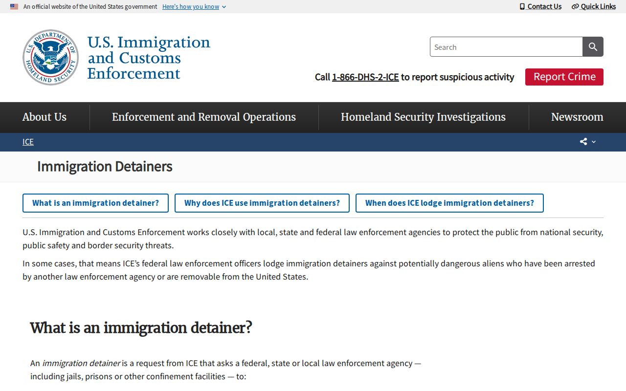 Official ICE detainer explanation for an MCADC custodial transfer