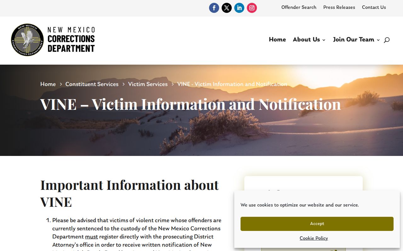Official New Mexico VINE instructions and service caveat